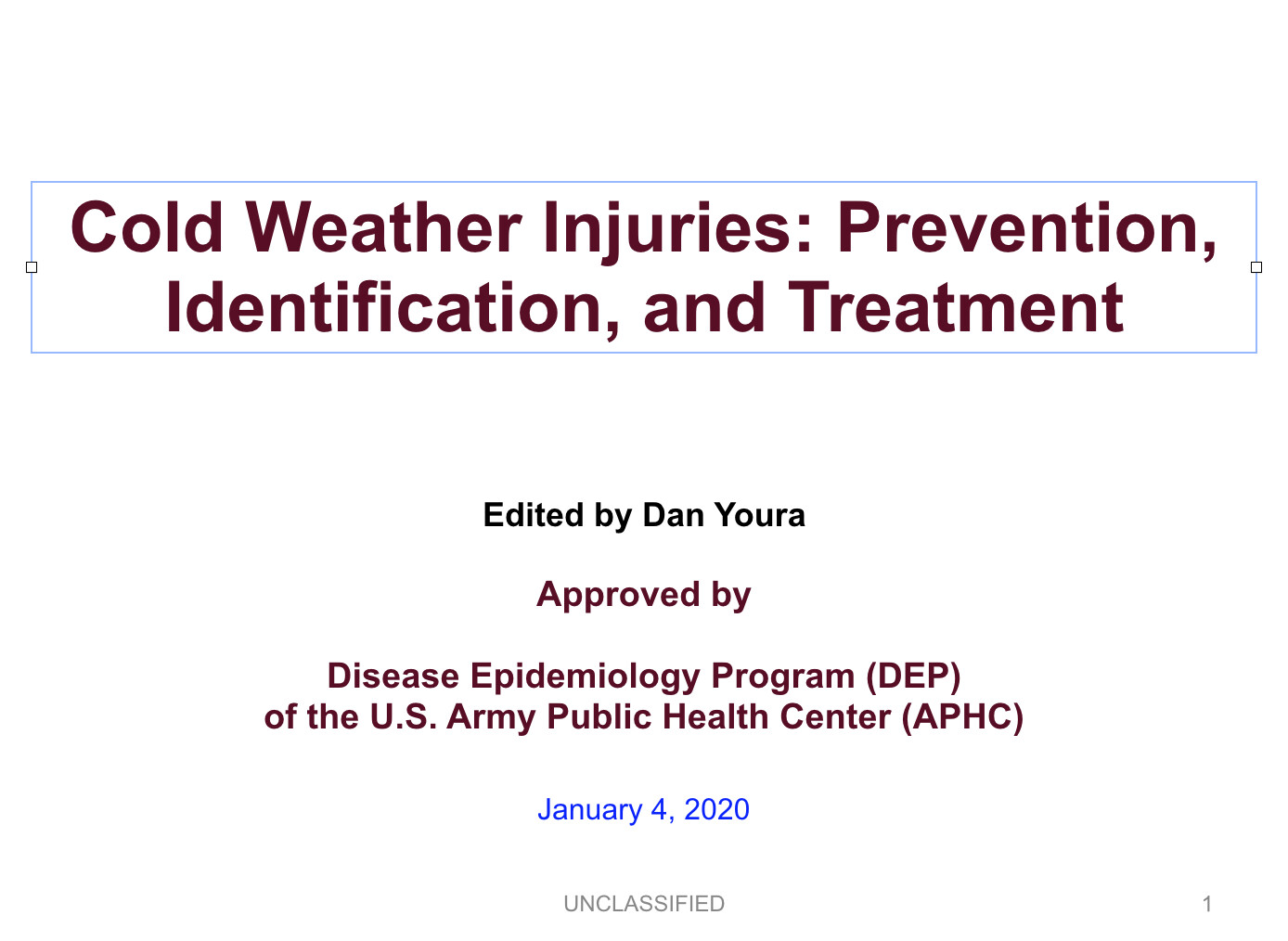 Cold Weather Injuries: Prevention, Identification, and Treatment 38pg slide show  by US ARMY  [Download $1.00]