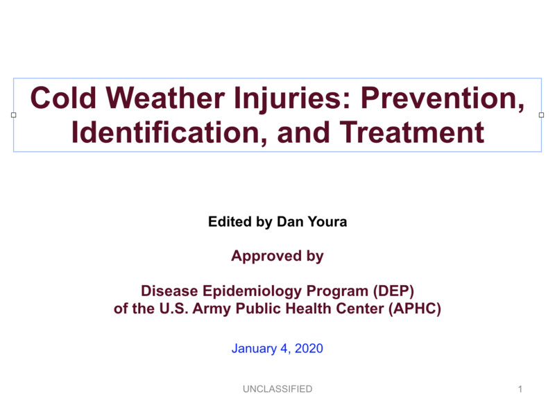 Cold Weather Injuries: Prevention, Identification, and Treatment 38pg slide show  by US ARMY  [Download $1.00]