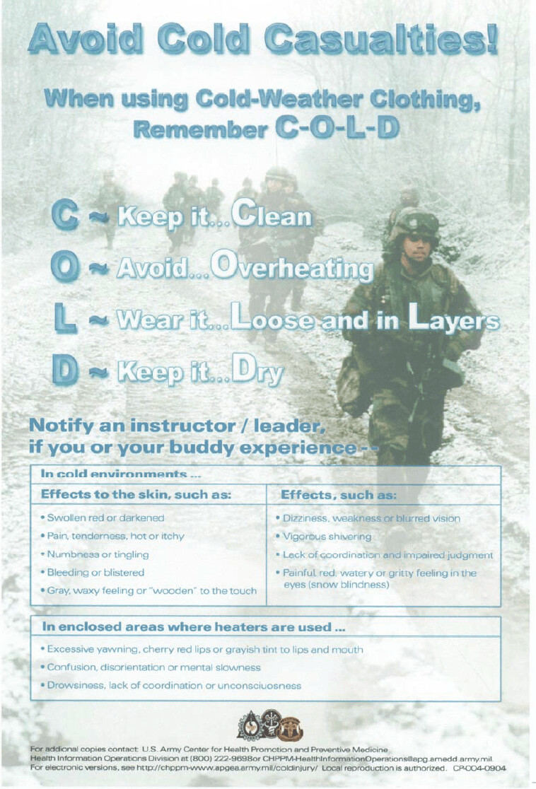 Avoid Cold Casualties. US ARMY Publication Reprint Download $1.00