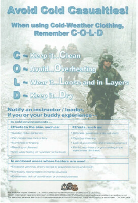Avoid Cold Casualties. US ARMY Publication Reprint Download $1.00