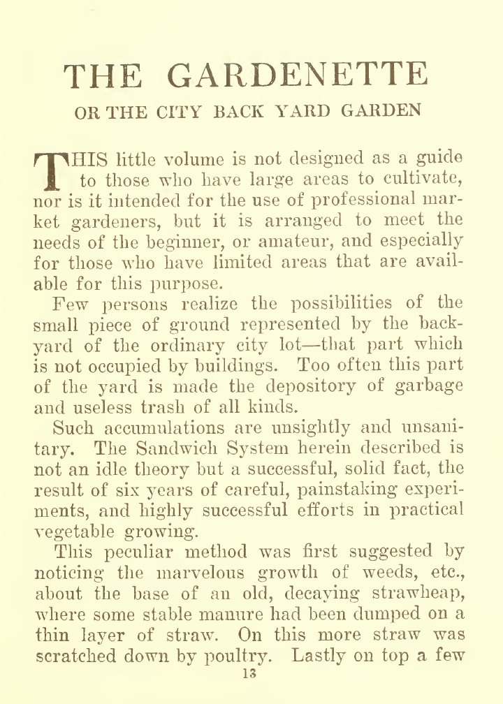 $2 Download. The Gardenette and City Backyard Gardening by the Sandwich System. 1915 – 186p
