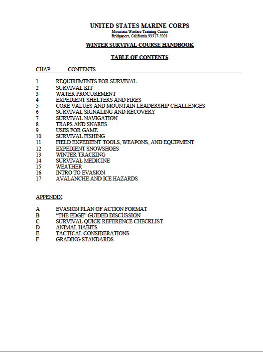 #1 U.S. Marine Corp Winter Survival Handbook  $2 Download