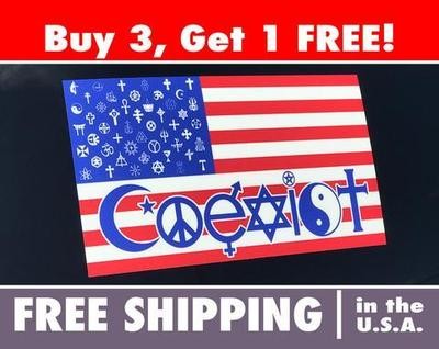 Coexist American Flag Bumper Sticker