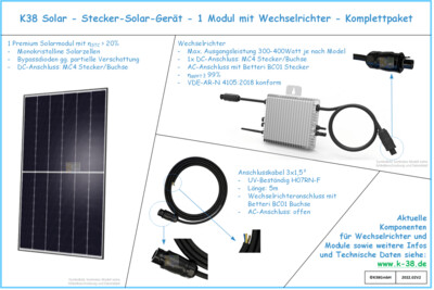 Stecker-Solar-Gerät mit einem Modul, DCmax 380Wp, ACmax 300W