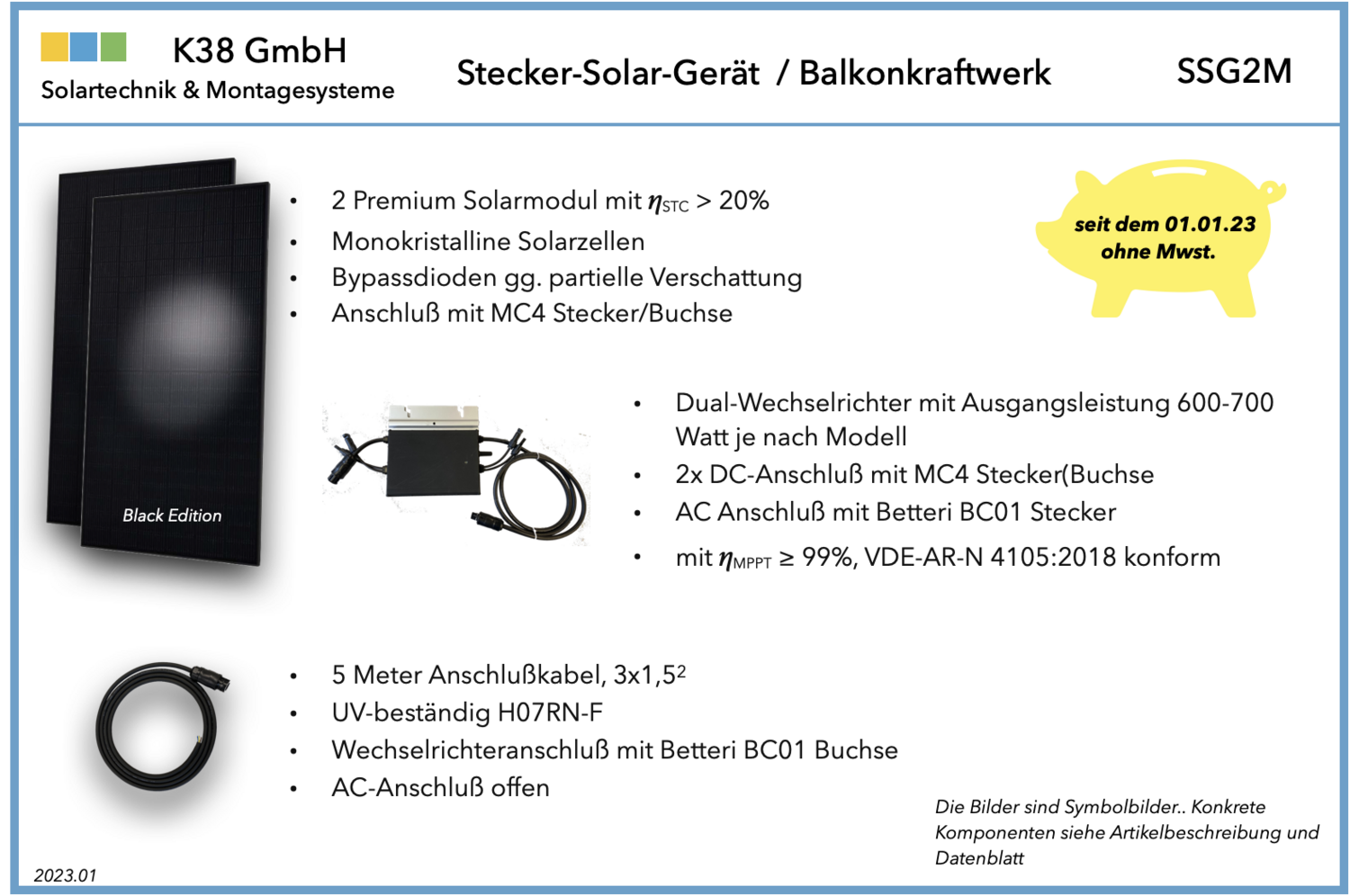 Stecker-Solar-Gerät mit zwei Modulen, DCmax 760Wp, ACmax 700Watt