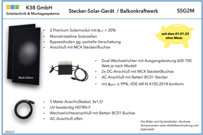 Stecker-Solar-Gerät mit zwei Modulen, DCmax 760Wp, ACmax 600Watt