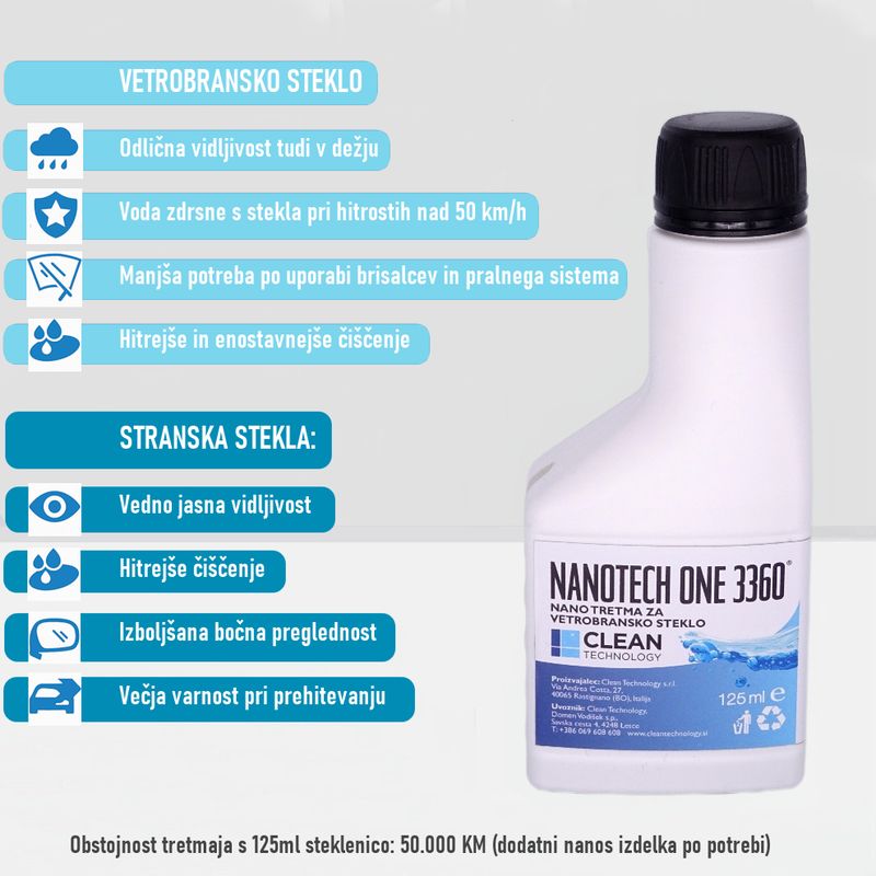 Nanotech One 3360 - profesionalni tretma za vetrobranska stekla 125ml (BREZPLAČNO POŠILJANJE)