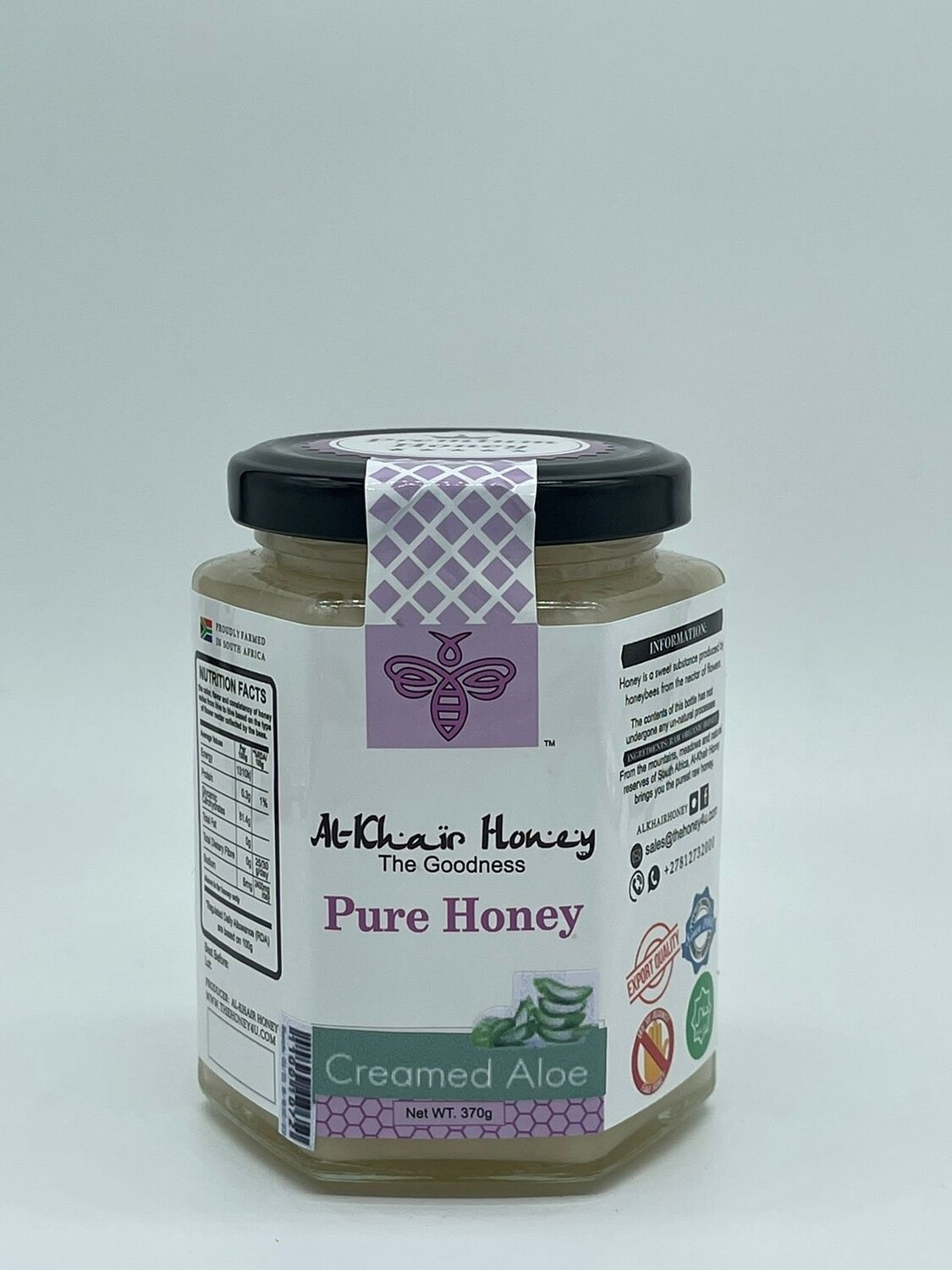 Pure Honey, Creamed Aloe, 370g Glass Jar