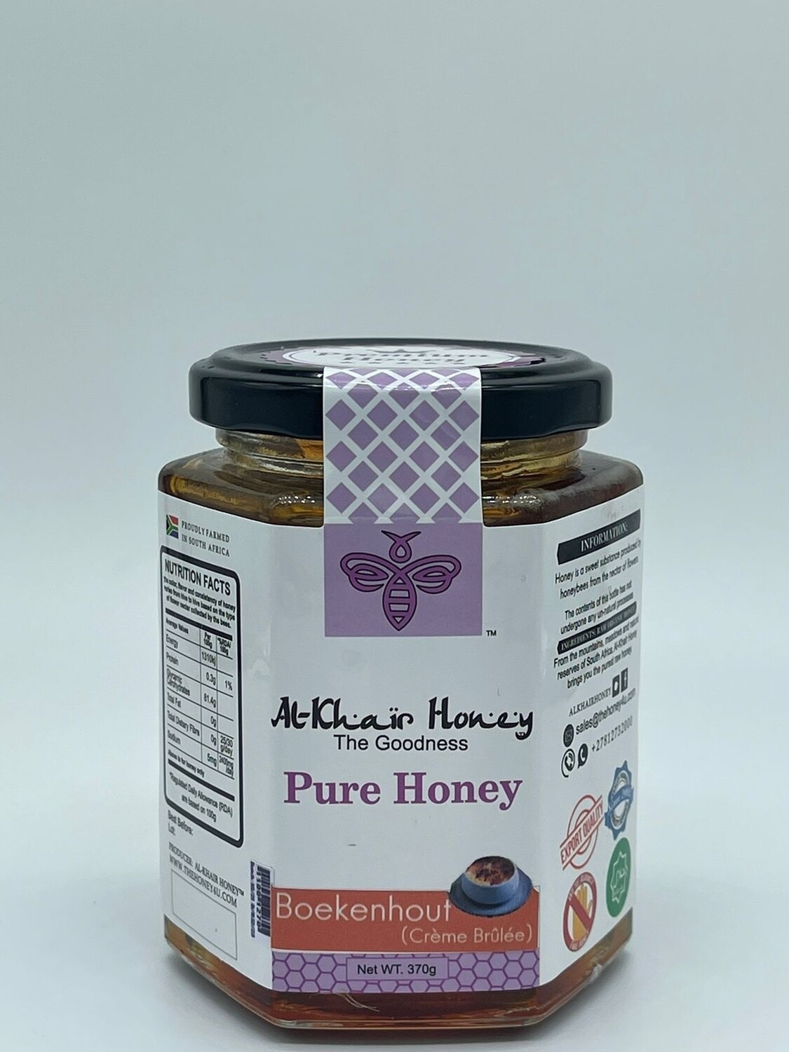 Pure Honey, Boekenhout, 370g Glass  Jar