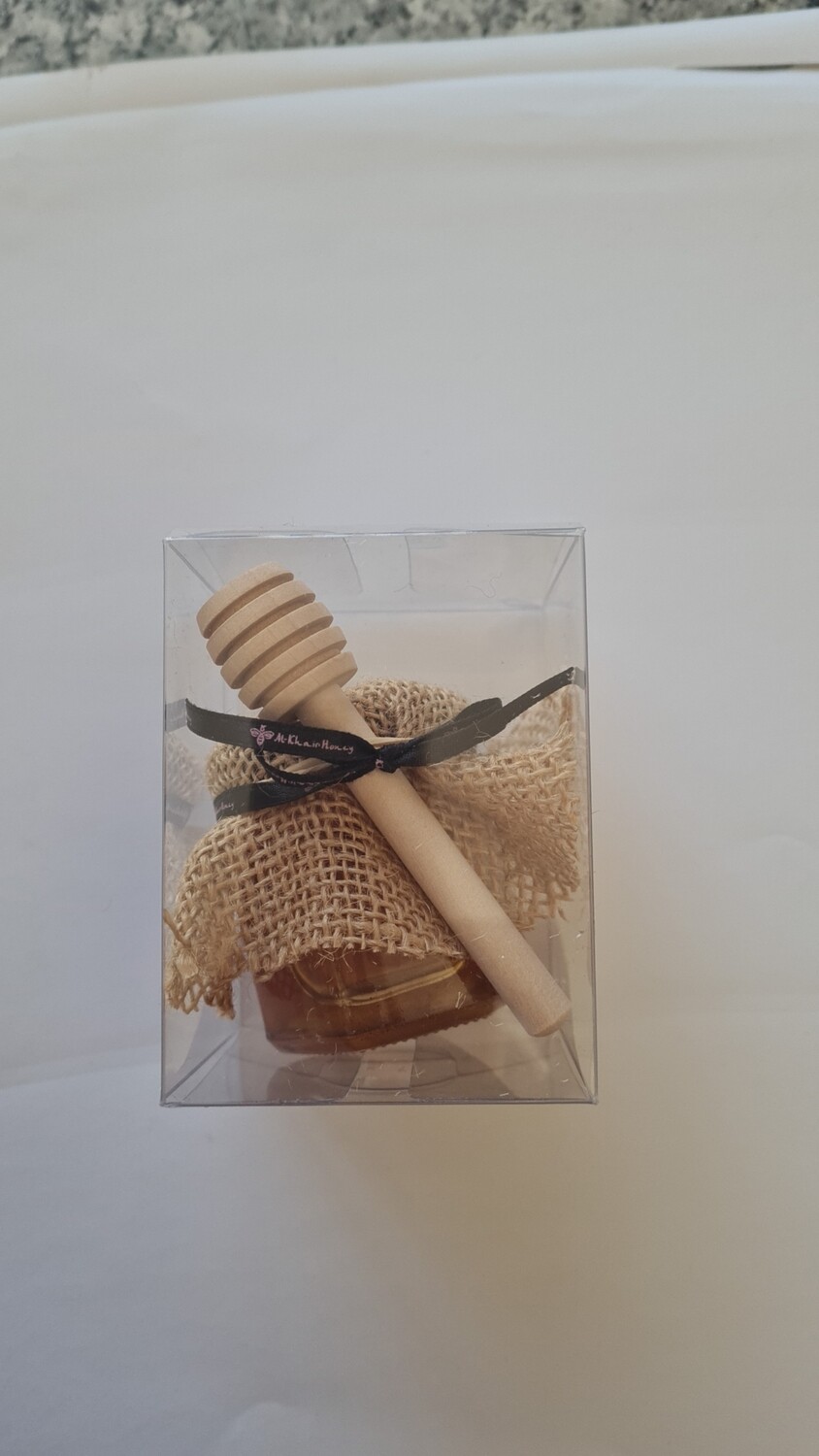 60g Honey Favor, with clear box, Hessian  cloth and wooden dipper
