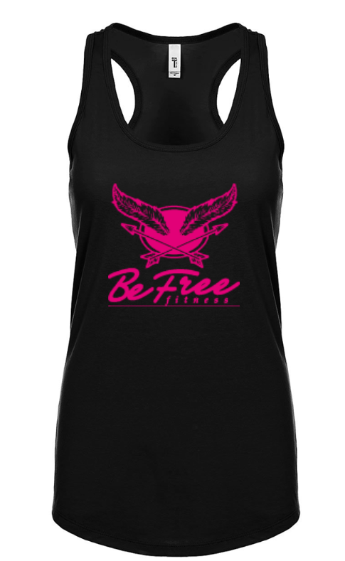 Be Free Fitness Black Tank with Pink logo