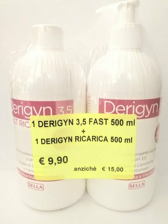 Derigyn Fast Dermo Detergente Liquido 500 ml + Ricarica 500 ml Derigyn Fast Dermo Detergente Liquido 500 ml + Ricarica 500 ml