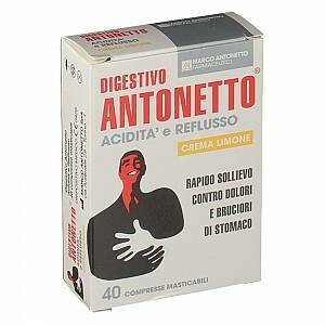 Digestivo Antonetto Acidità E Reflusso 40 Compresse Masticabili Crema Limone Digestivo Antonetto Acidità E Reflusso 40 Compresse Masticabili Crema Limone