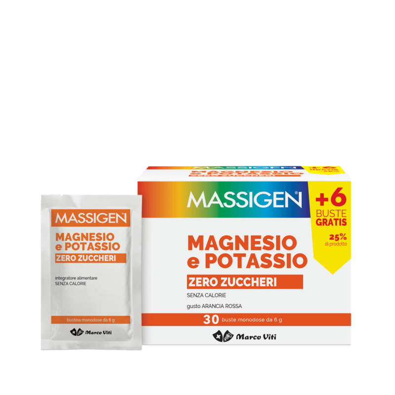 Massigen Magnesio E Potassio Zero Zuccheri 24 Buste Gusto Arancia Rossa Massigen Magnesio E Potassio Zero Zuccheri 24 Buste Gusto Arancia Rossa