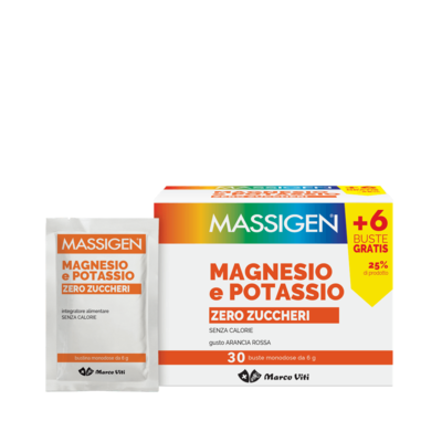 Massigen Magnesio E Potassio Zero Zuccheri 24 Buste Gusto Arancia Rossa