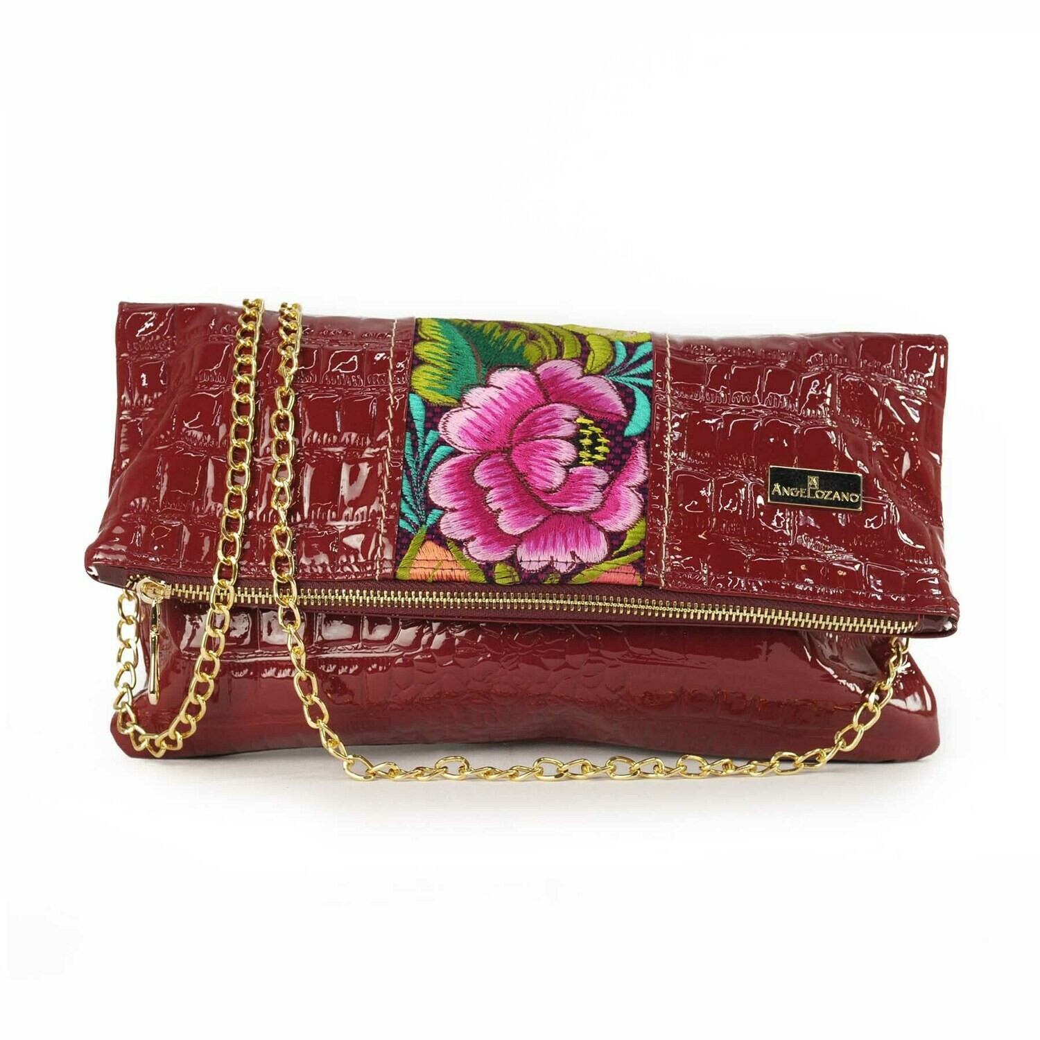 Gloria in patent red leather with Zinacantán embroidery