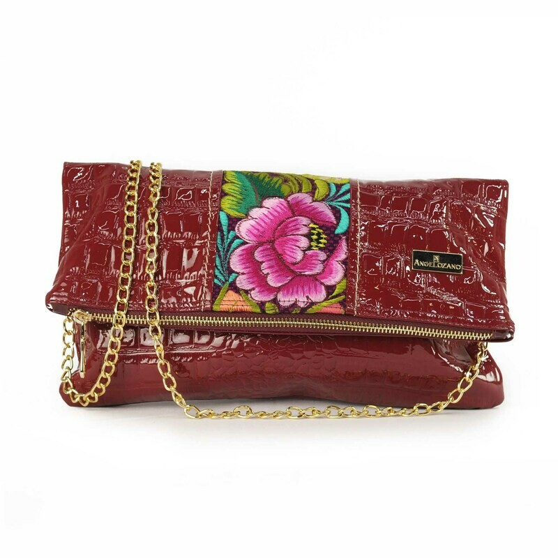 Gloria in patent red leather with Zinacantán embroidery
