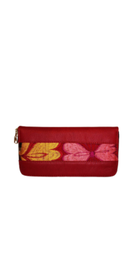 Zipped wallet #103 with floral embroidery (red)