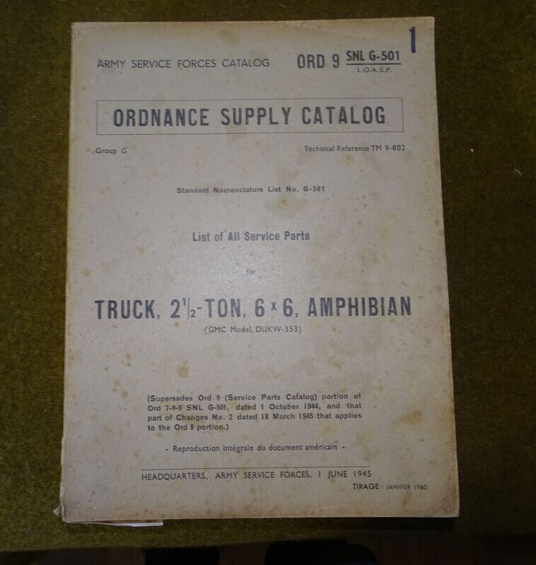 ORDNANCE SUPPLY CATALOG tm 9-802 - TRUCK 2 1/2 TON 6x6 GMC AMPHIBIAN DUCK.