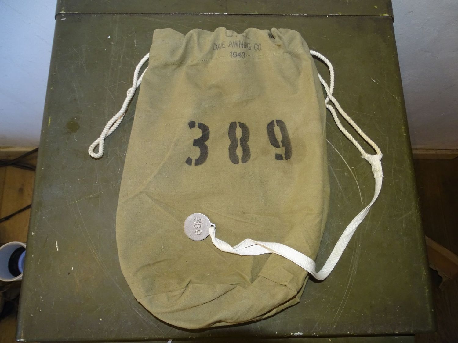 Sac à effets personnels US "Canvas Bag 1943" - WWII, excellent état avec marquages