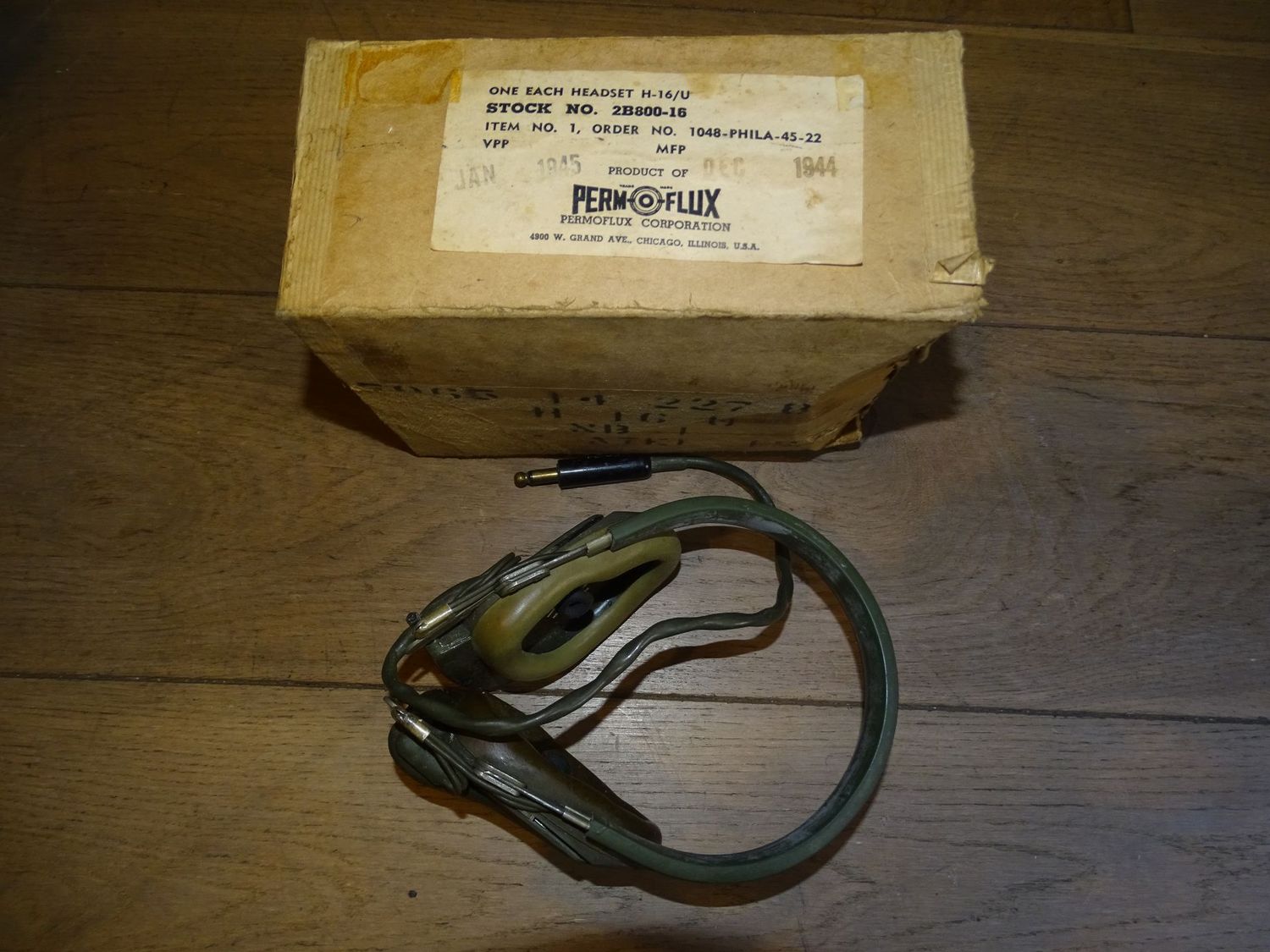 Casque Radio H-16/U US WW2 – Permoflux 1945, dans Boîte d'Origine Casque Radio H-16/U US WW2 – Permoflux 1945, dans Boîte d'Origine