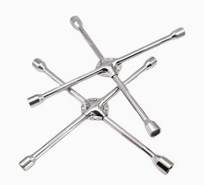 HEAVY DUTY CHROME 4-WAY WHEEL SPANNER WITH RE-INFORCED CENTER