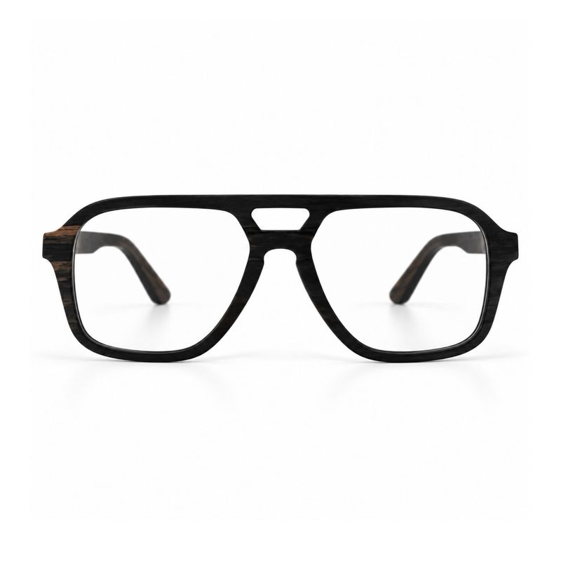 Front view of Hawkwood black ebony wood eyeglasses with squared lenses