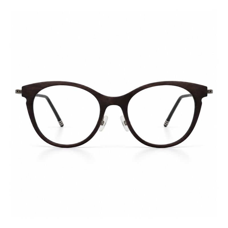 Front view of Nightwire prescription glasses with softly rounded handcrafted ebony wood frame