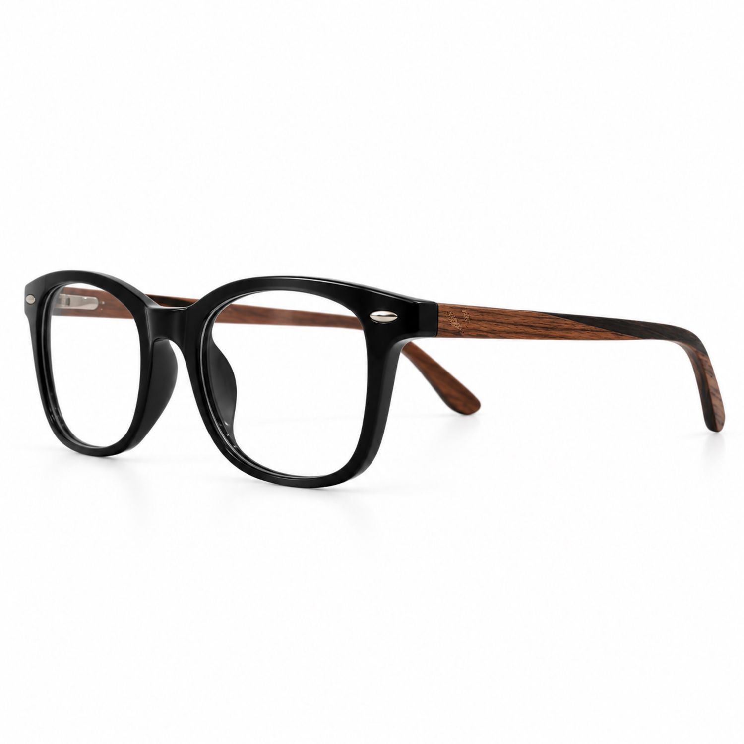 Ravenwood prescription glasses with black plant-based acetate frame and handcrafted ebony wood temples