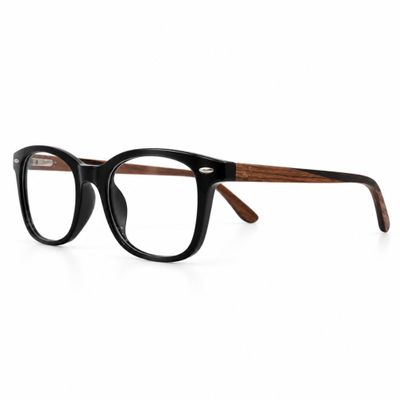 Ravenwood prescription glasses with black plant-based acetate frame and handcrafted ebony wood temples
