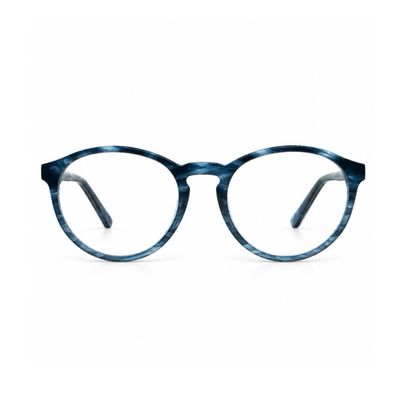 Marble Fuse prescription eyeglasses front view with clear lenses and richly marbled blue acetate frame