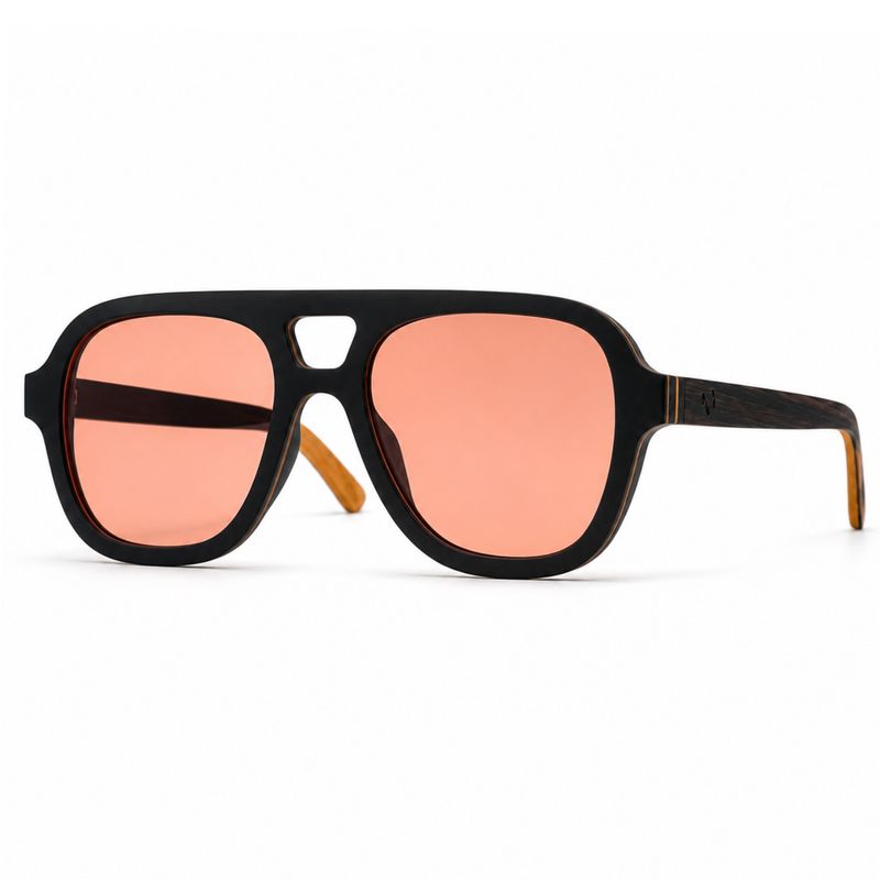 Rose Skyway polarized sunglasses with clear pink lenses and handcrafted ebony and maple wood frame