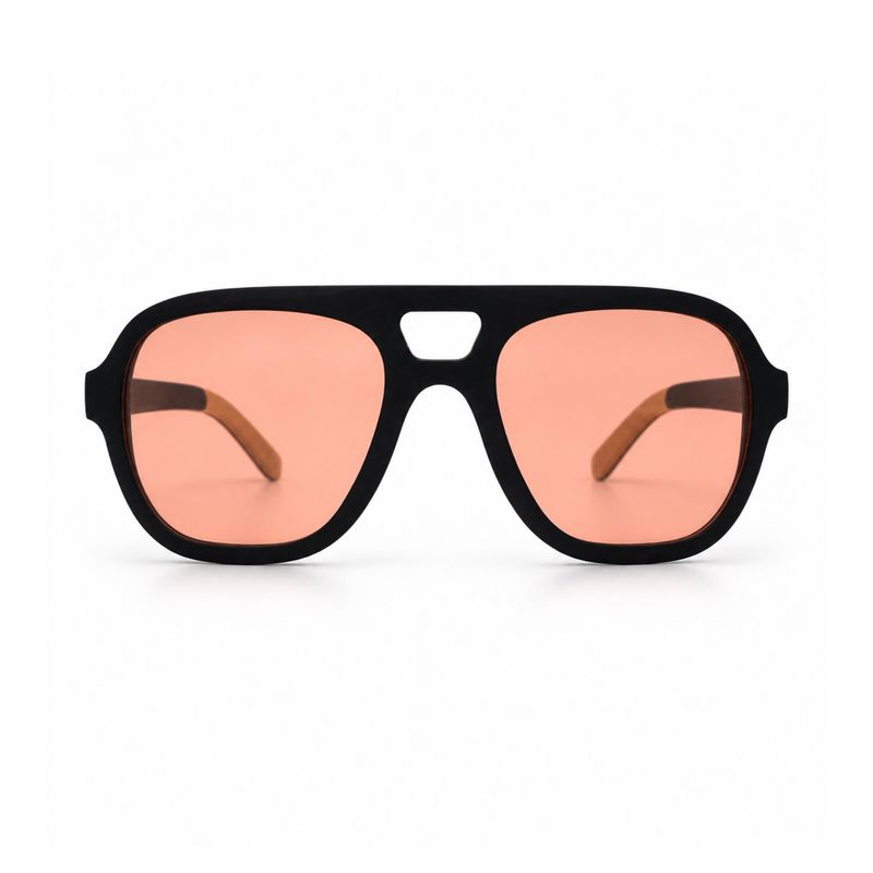 Front view of Rose Skyway polarized sunglasses with clear pink lenses and rounded aviator frame