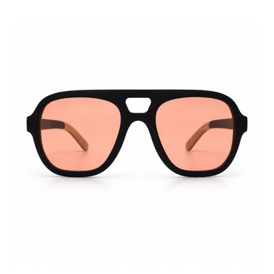 Front view of Rose Skyway polarized sunglasses with clear pink lenses and rounded aviator frame