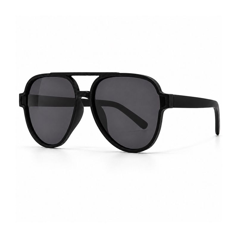 Smoke Rider polarized aviator sunglasses with black recycled rubber frame, smoke lenses and ebony wood temples