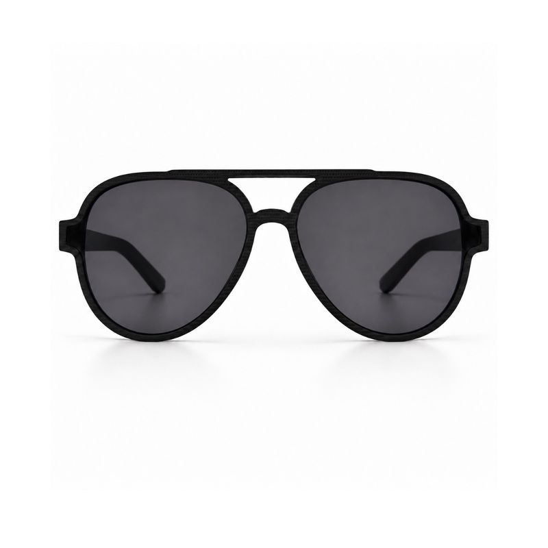 Front view of Smoke Rider polarized sunglasses with smoke lenses and deep-black recycled rubber frame