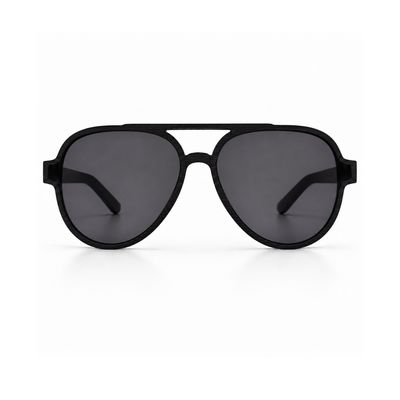 Front view of Smoke Rider polarized sunglasses with smoke lenses and deep-black recycled rubber frame