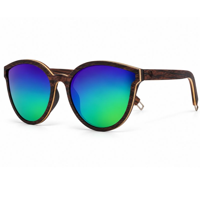 Violet Venom polarized wood sunglasses with blue-green gradient lenses and handcrafted ebony and walnut frame