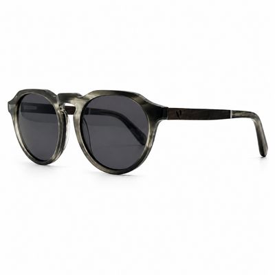 Mystic Ray polarized sunglasses with smoke lenses, translucent smoke-grey acetate frame and ebony wood temples