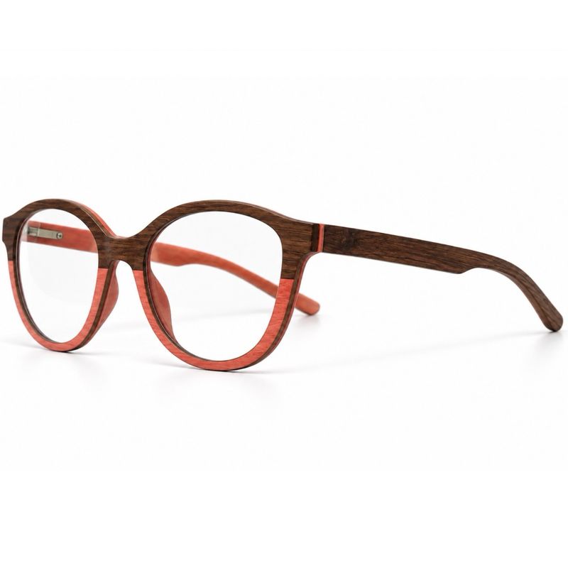 Urban Mermaid prescription glasses handcrafted from pink maple and walnut wood with a rounded frame
