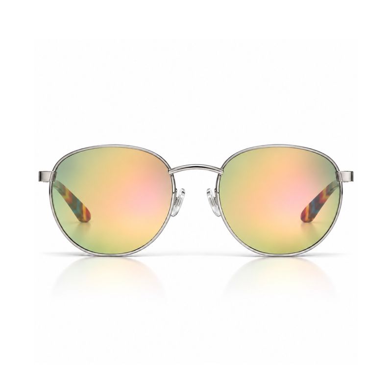 KALEIDO SUNSET rose gold round sunglasses with sunset mirrored polarized lenses, front view
