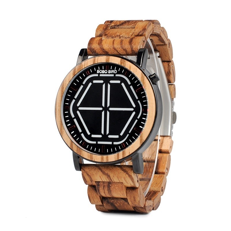 BOBO BIRD Men Unique Bamboo LED Watch
