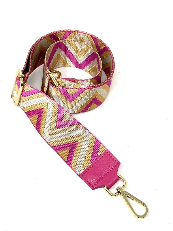 Tracolla Zig Zag FUCSIA/BEIGE   moschettone dorato