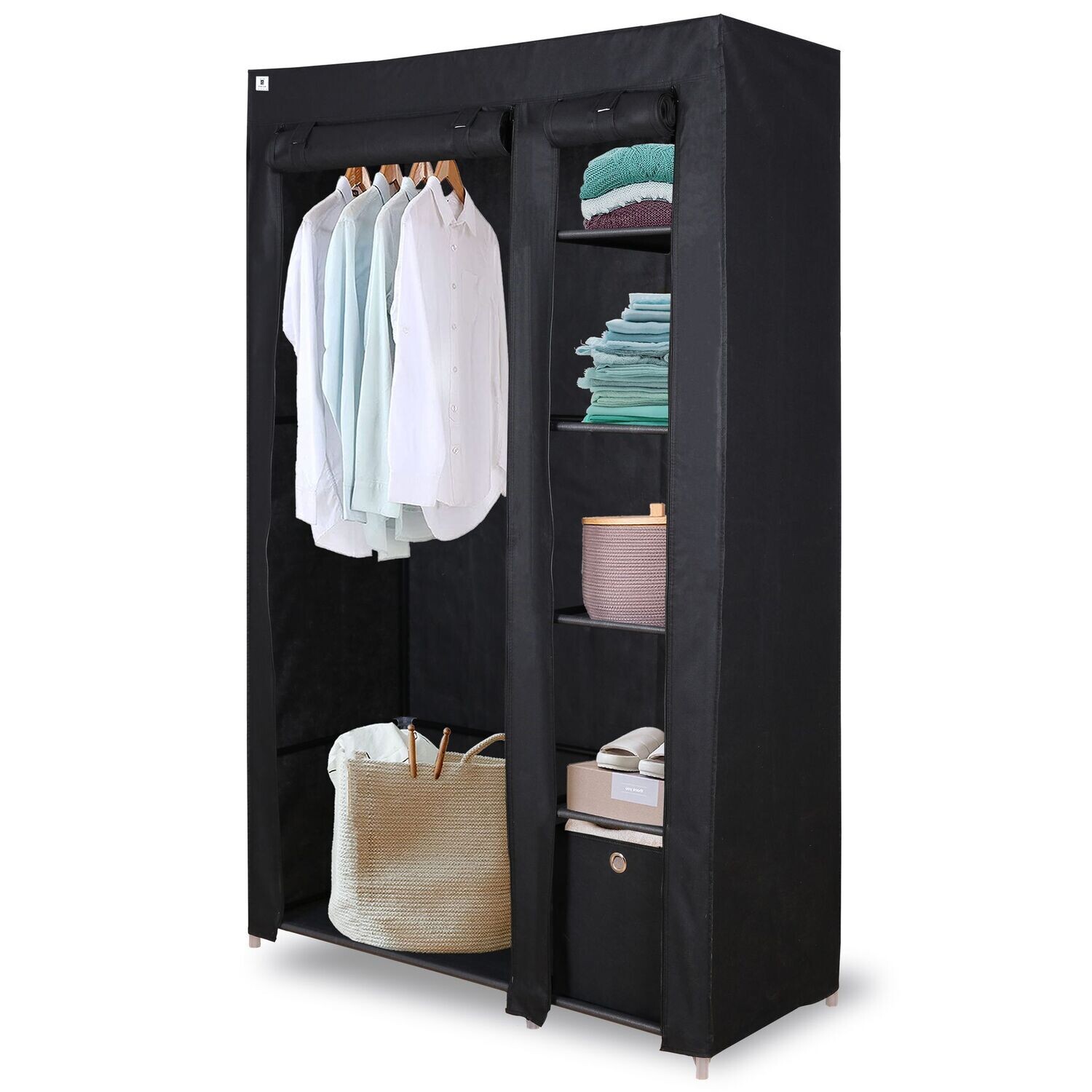 703001-Knight Canvas Portable Double Free Standing Wardrobe