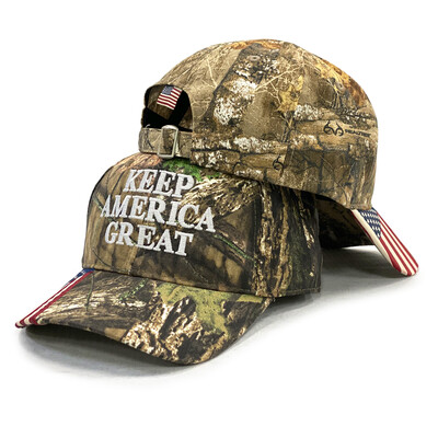 Keep America Great Mossy Oak Camo Cap with USA Flag Visor