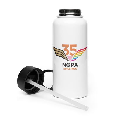 35th Anniversary Stainless steel water bottle with a straw lid