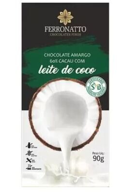 Tablete de Chocolate Amargo 60% Cacau com Leite de Coco 90g - Ferronatto