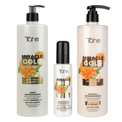 Tahe Miracle Gold Frizz Control Big Kit (Shampoo 1000ml + Mask 1000ml + Style Cream 100ml)