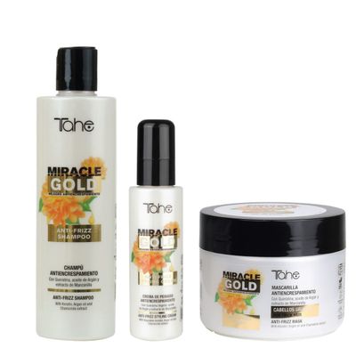 Tahe Miracle Gold Frizz Control Small Kit (Shampoo 300ml + Mask 300ml + Style Cream 100ml)(For Thick Hair)