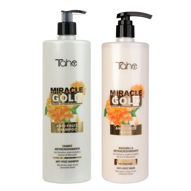 Tahe Miracle Gold Frizz Control Kit (Shampoo 1000ml + Mask 1000ml)
